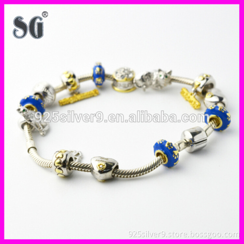 Customized Wholesale Animal Cat Enamel & Rhodium 925 Sterling Silver Manufacturer Charm Bracelets